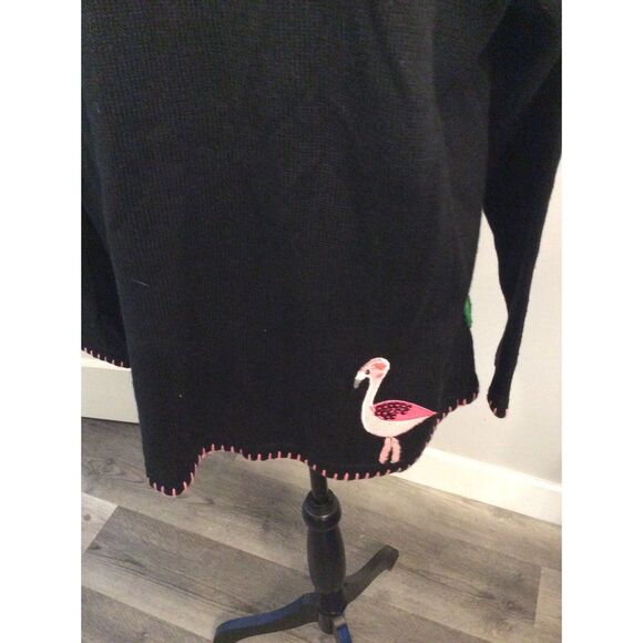 The Quacker Factory 90's Black Cardigan Flamingos Palm Trees Medium M - Picture 5 of 6